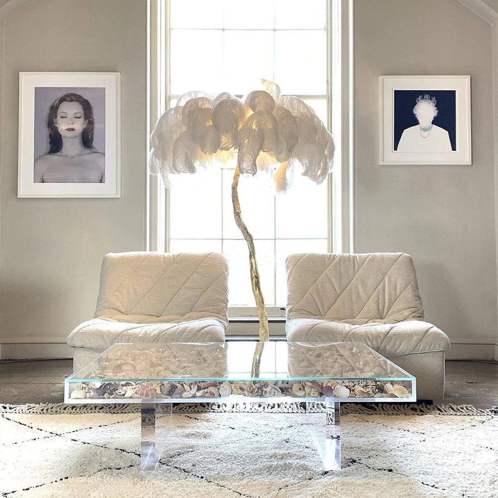 Luxury Ostrich Feather Brass Floor Lamp